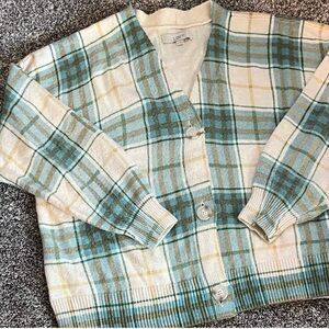 2/$12 Loft Button Down Sweater Plaid Cardigan Cozy Cotton Blend Sweater
